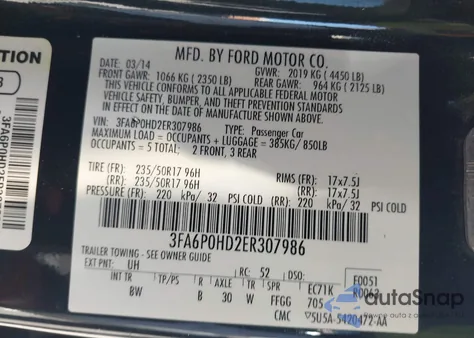2014 Ford Fusion Se z USA, uszkodzony, nr VIN 3FA6P0HD2ER307986